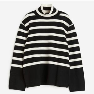 H&M Striped Mock Neck Sweater Black Cream Size M